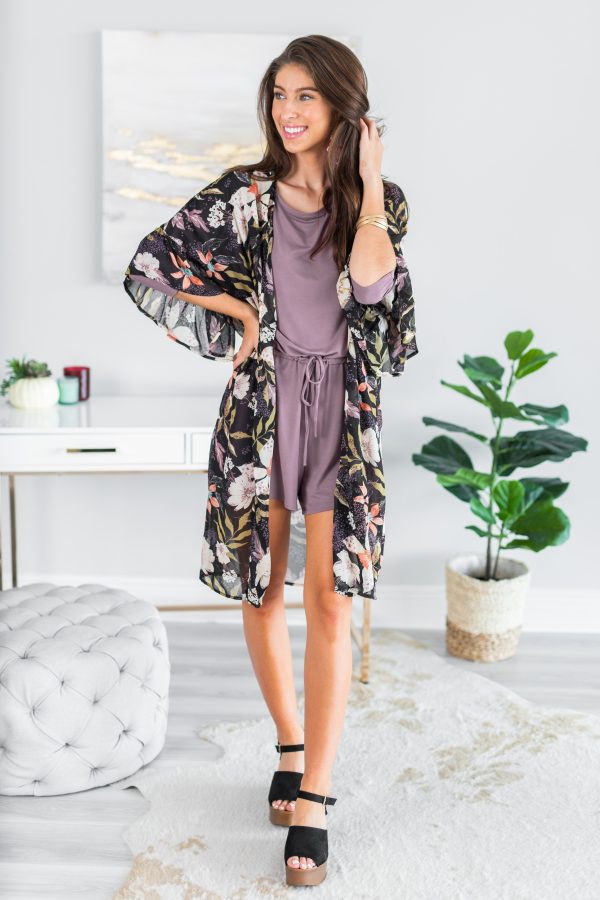 Looking For Fun Black Floral Kimono For Sale - Image 4