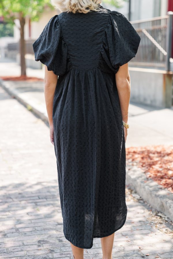 For The Fun Black Textured Midi Dress For Discount - Image 4