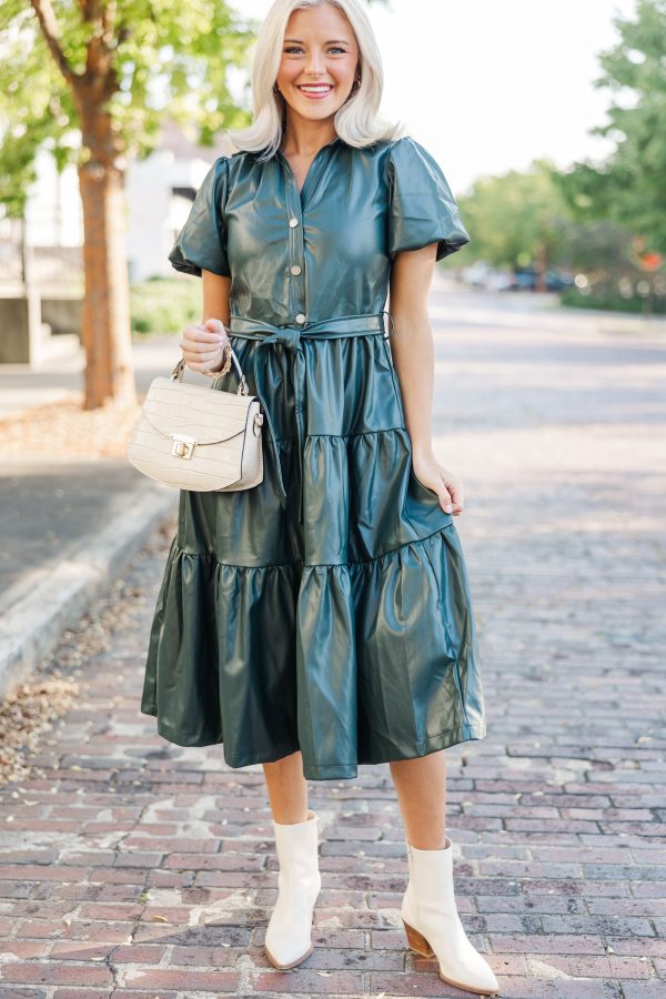 Pinch: More For You Hunter Green Faux Leather Midi Dress Supply - Image 2