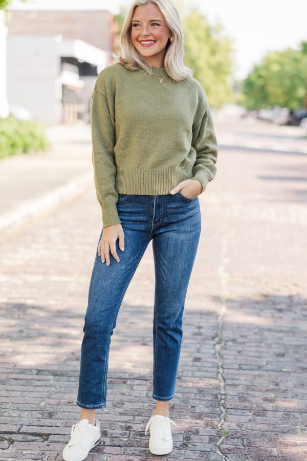 It s All Up To You Olive Green Drop Shoulder Sweater Online now - Image 2