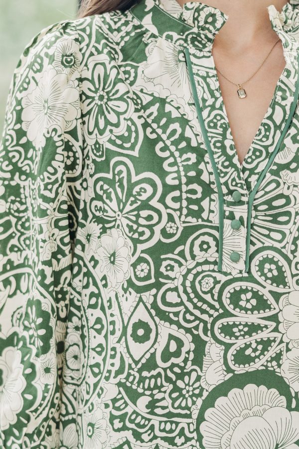 Give It Your All Olive Green Floral Blouse For Cheap - Image 3