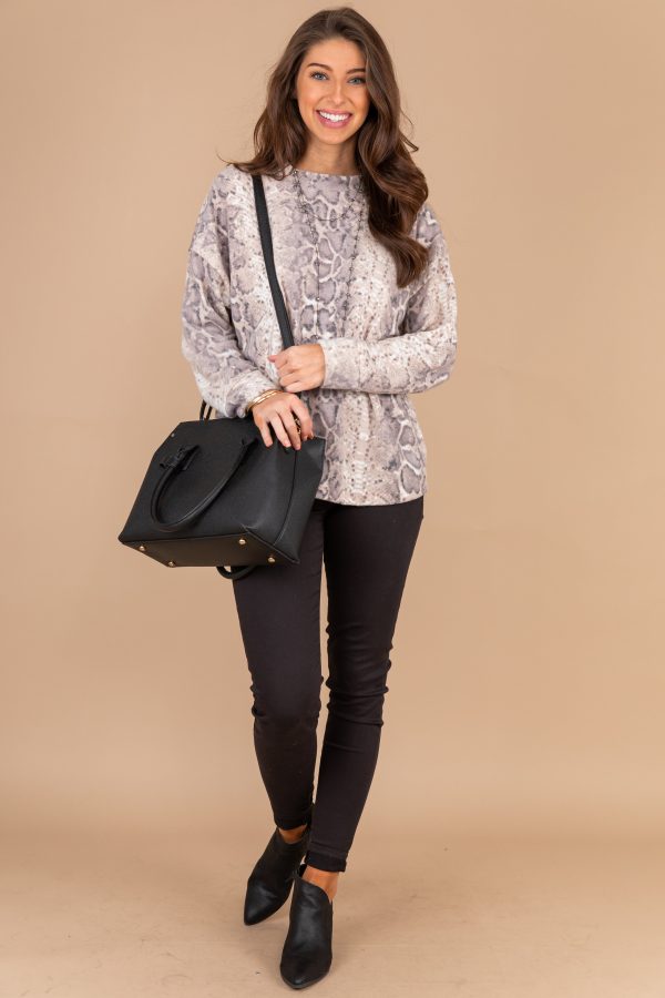 This Is A Mood Taupe Brown Snake Print Top Online Sale - Image 3