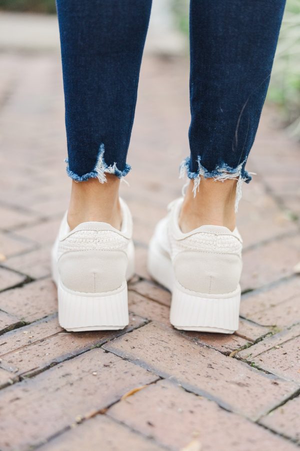Run To You Cream White Embellished Sneakers For Sale - Image 3