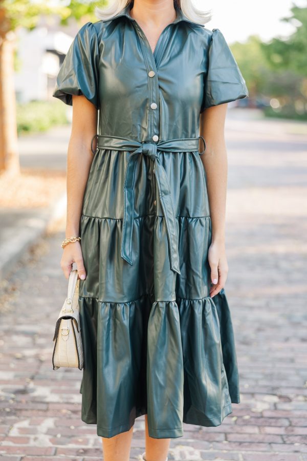 Pinch: More For You Hunter Green Faux Leather Midi Dress Supply - Image 5