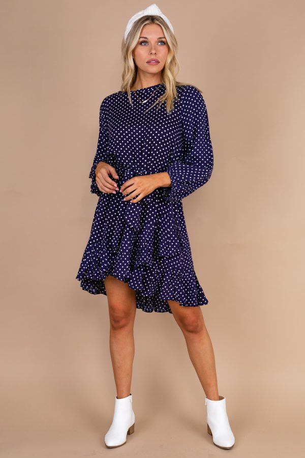 The Time Is Now Navy Blue Polka Dot Dress For Discount - Image 4