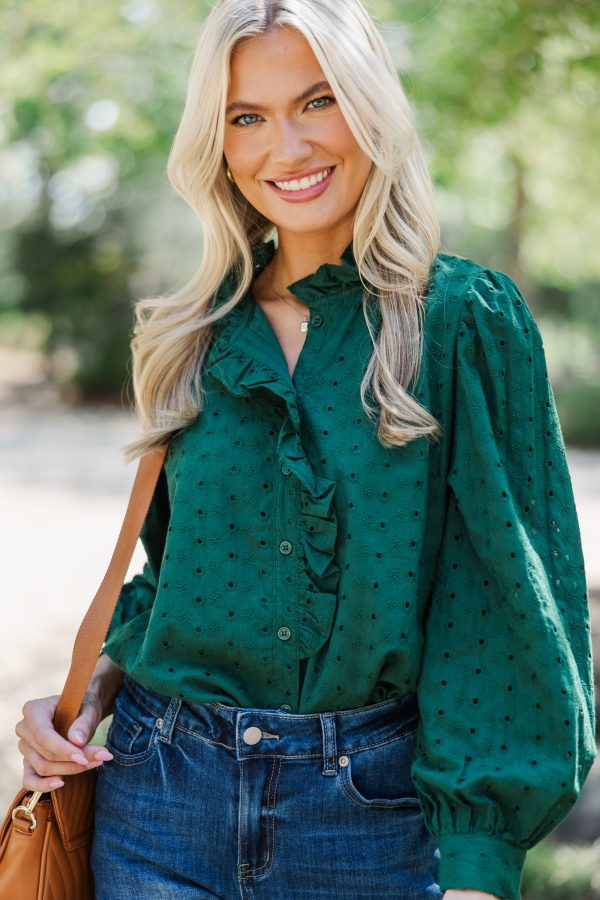 It s All True Pine Green Eyelet Blouse Fashion