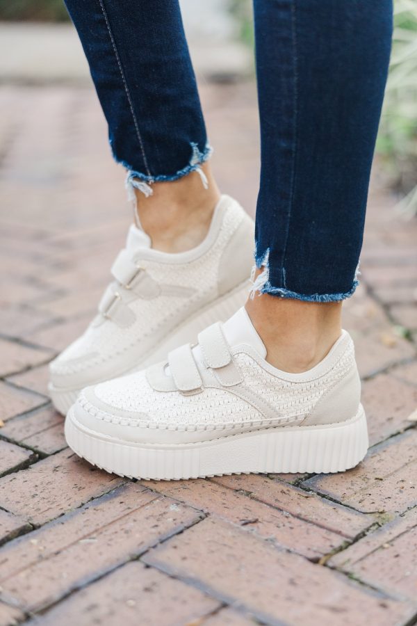 Run To You Cream White Embellished Sneakers For Sale