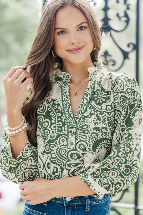 Give It Your All Olive Green Floral Blouse For Cheap