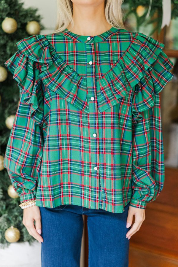 It s All Possible Green Tartan Plaid Button Down Blouse Online Sale - Image 5