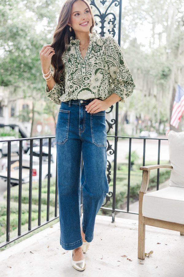 Give It Your All Olive Green Floral Blouse For Cheap - Image 2
