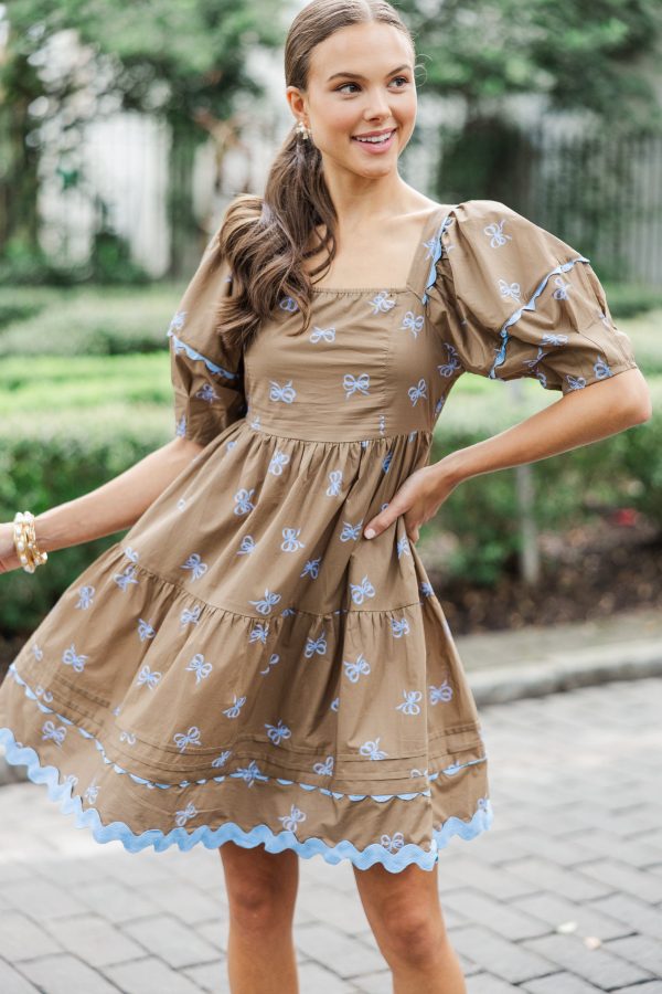 The Perfect Day Coffee Brown Bow Print Dress Online