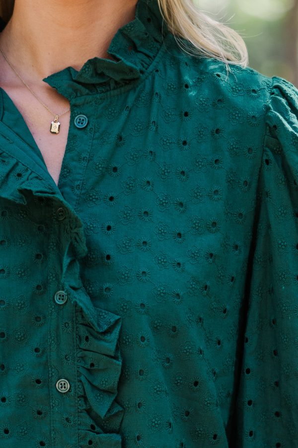It s All True Pine Green Eyelet Blouse Fashion - Image 3