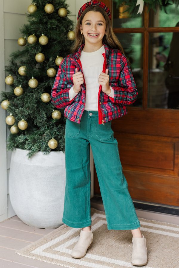 Girls: More The Merrier Red Tartan Plaid Puffer Jacket on Sale - Image 2