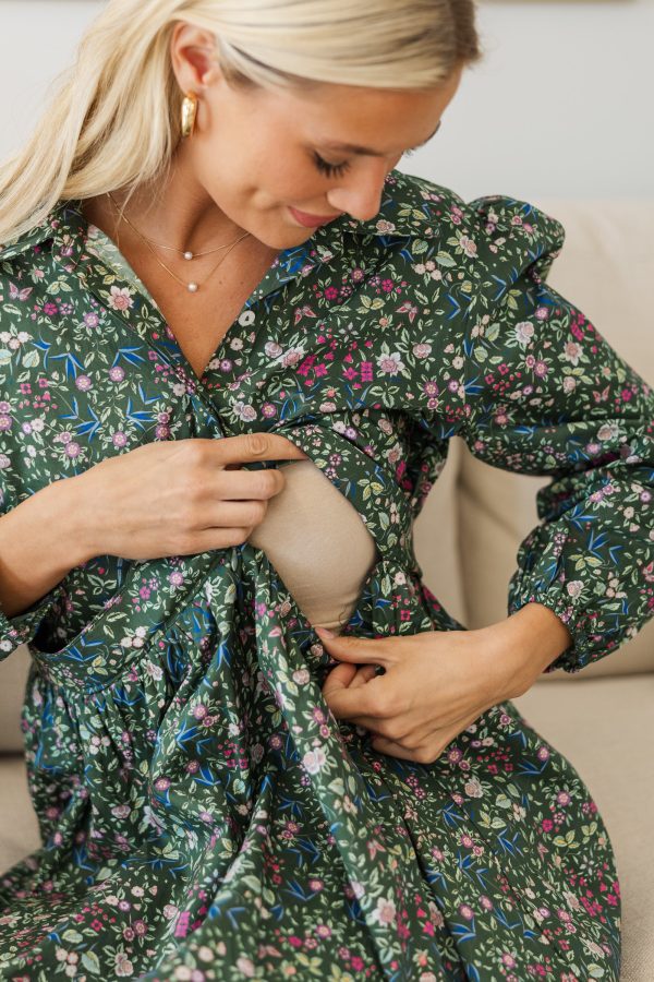 NURSING COLLECTION: Lots Of Love Green Floral Shirt Dress Online Hot Sale - Image 4