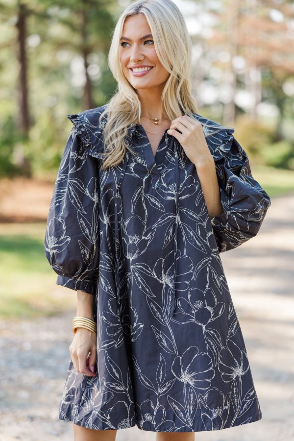 Just A Dream Charcoal Gray Floral Dress on Sale