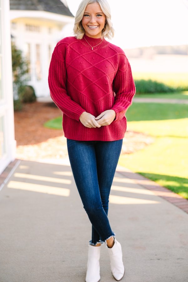 More Than You Know Burgundy Red Mock Neck Sweater Online - Image 2