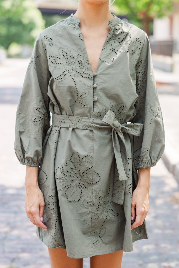 On This Day Olive Green Eyelet Dress Fashion - Image 3
