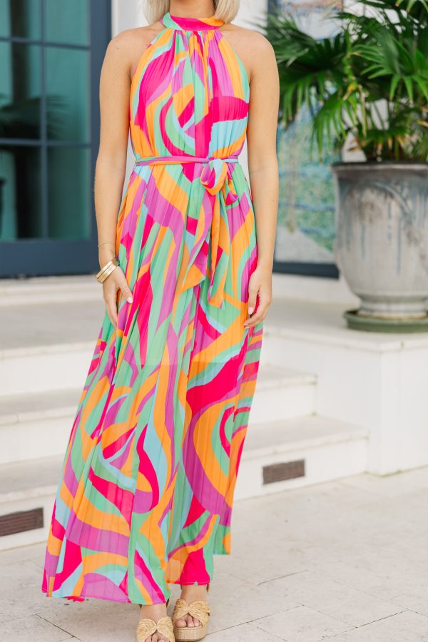 Stand Out Fuchsia Pink Abstract Maxi Dress For Sale - Image 2