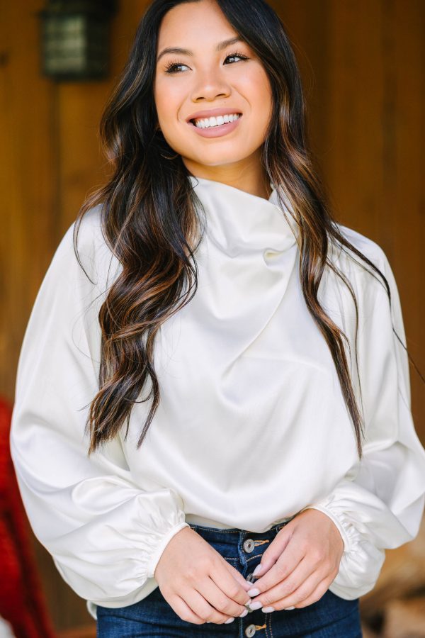 Embrace The Joy Ivory White Satin Blouse Cheap