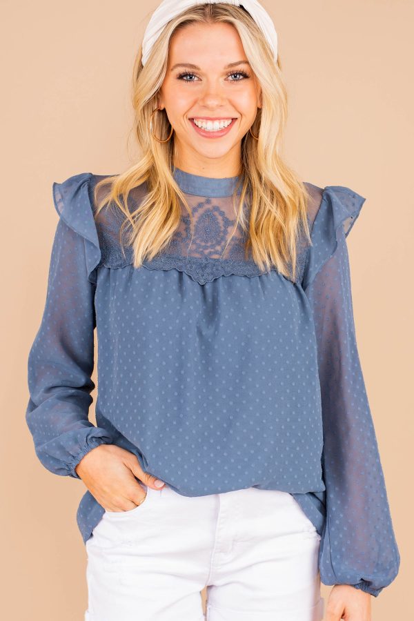 Love You Always Blue Swiss Dot Top For Discount