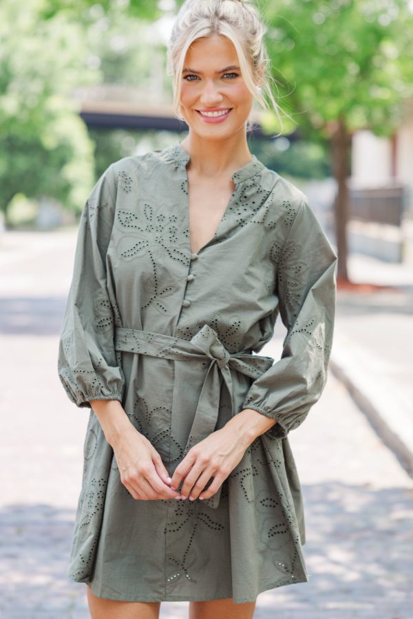 On This Day Olive Green Eyelet Dress Fashion - Image 5