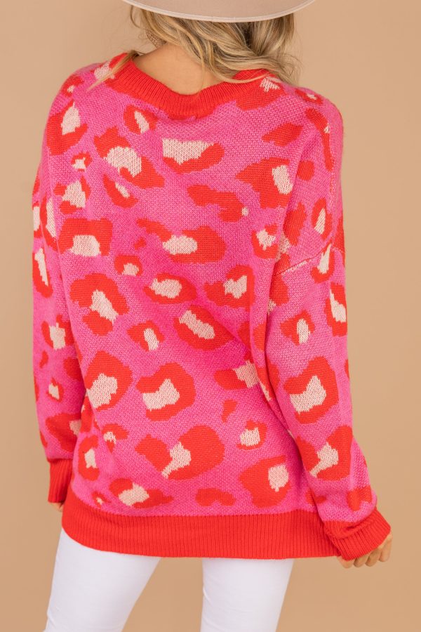 Live Out Loud Vibrant Pink Leopard Sweater Discount - Image 4