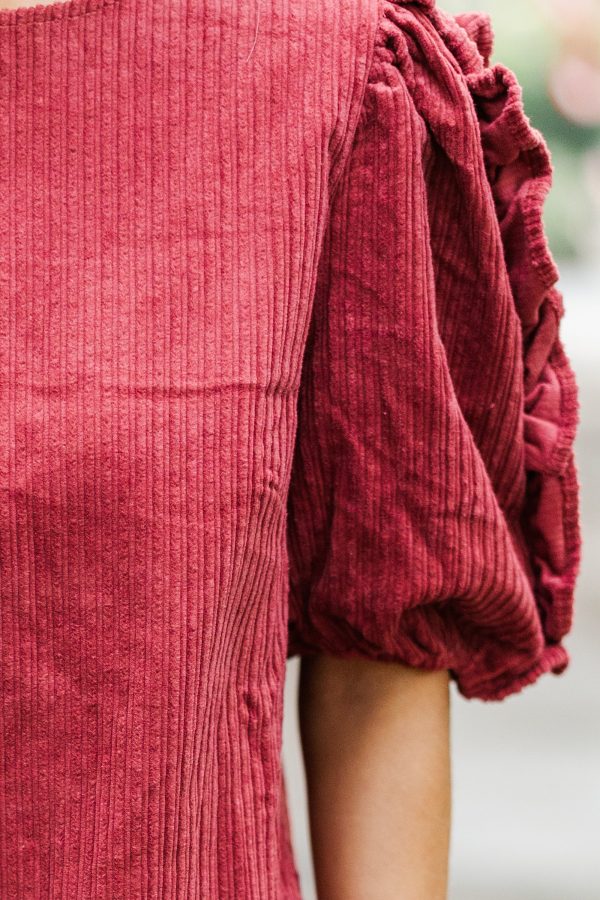Don t Forget It Marsala Red Corduroy Dress Online Sale - Image 3