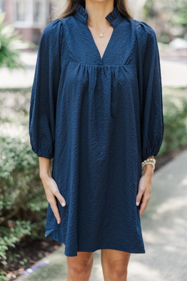 Above And Beyond Navy Blue Textured Shift Dress Sale - Image 5