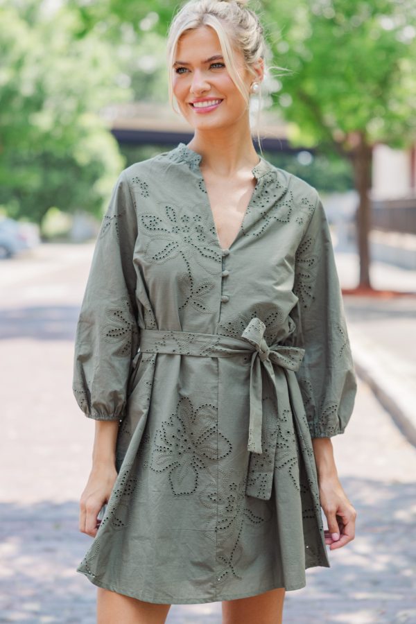 On This Day Olive Green Eyelet Dress Fashion