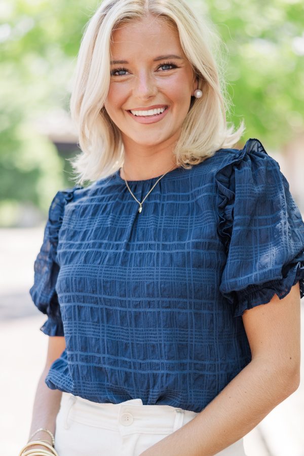 Glad To See You Navy Blue Ruffled Blouse For Cheap