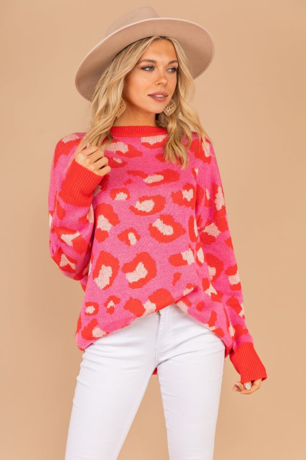 Live Out Loud Vibrant Pink Leopard Sweater Discount