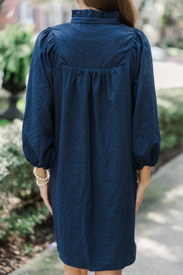 Above And Beyond Navy Blue Textured Shift Dress Sale - Image 4