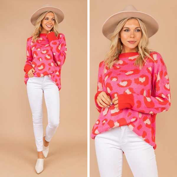 Live Out Loud Vibrant Pink Leopard Sweater Discount - Image 5