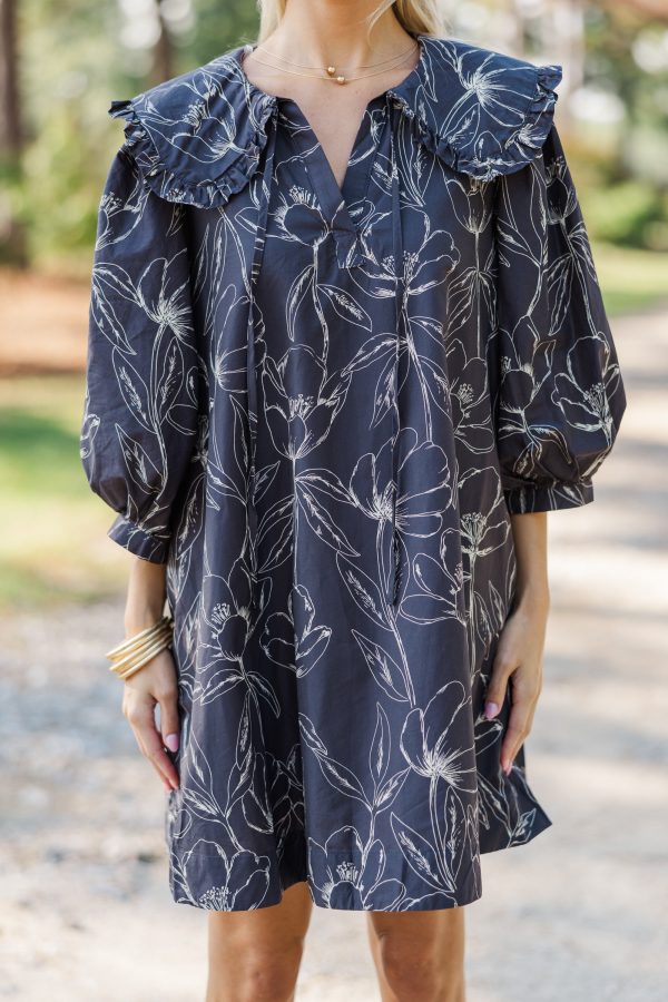 Just A Dream Charcoal Gray Floral Dress on Sale - Image 4