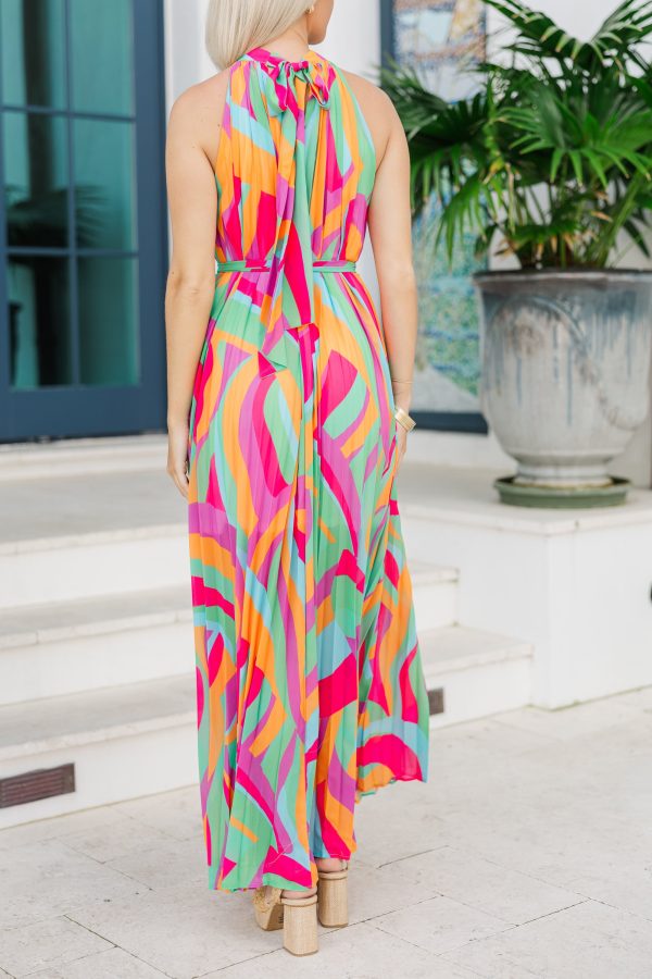 Stand Out Fuchsia Pink Abstract Maxi Dress For Sale - Image 3