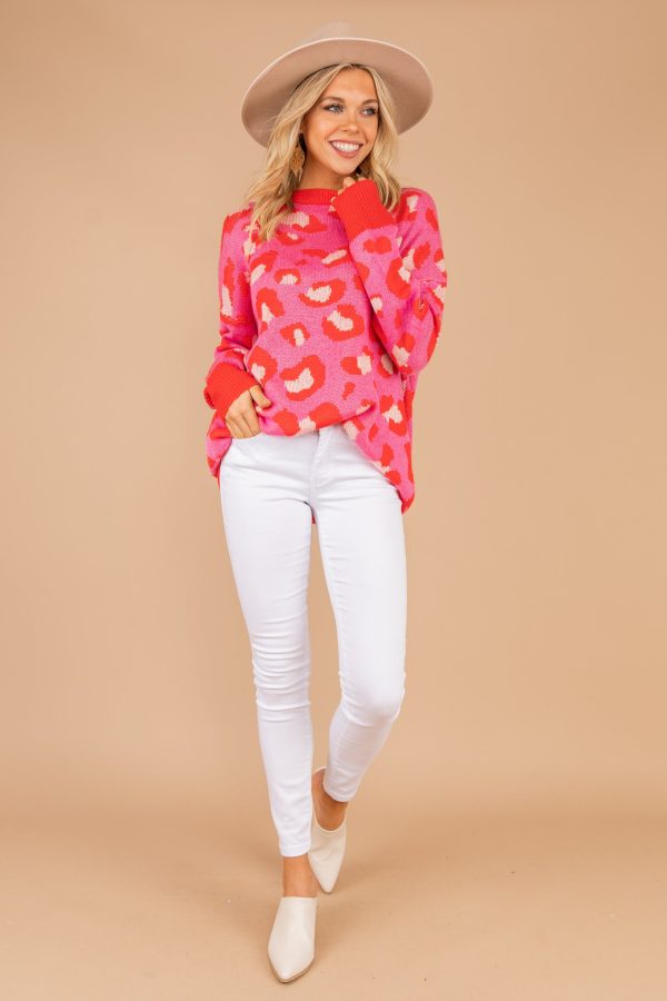Live Out Loud Vibrant Pink Leopard Sweater Discount - Image 2