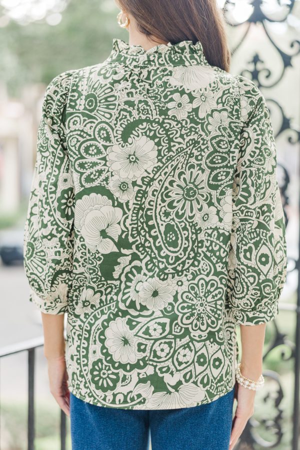 Give It Your All Olive Green Floral Blouse For Cheap - Image 4