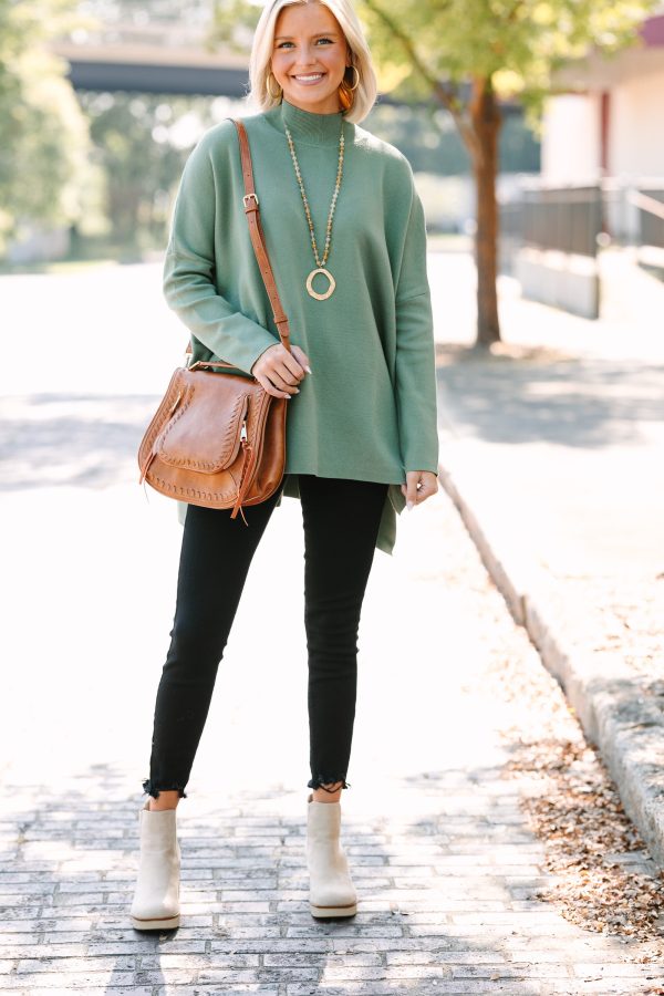 Going With You Olive Green Mock Neck Sweater For Discount - Image 2