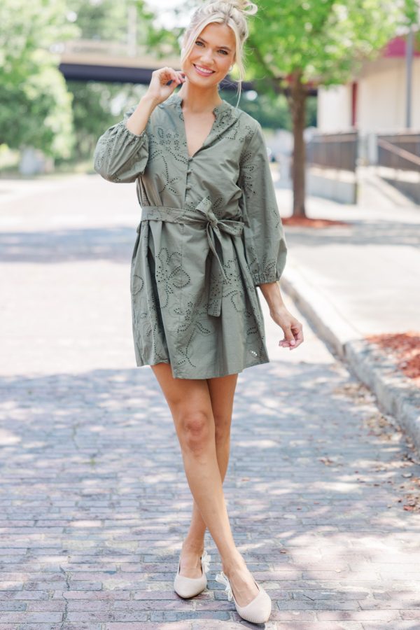 On This Day Olive Green Eyelet Dress Fashion - Image 2