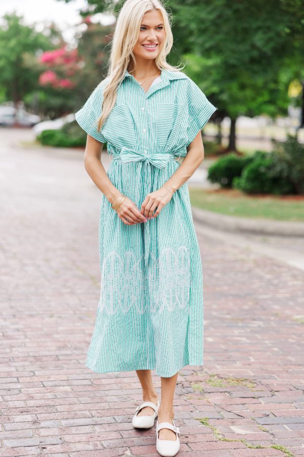 Get Your Way Green Striped Midi Dress Discount