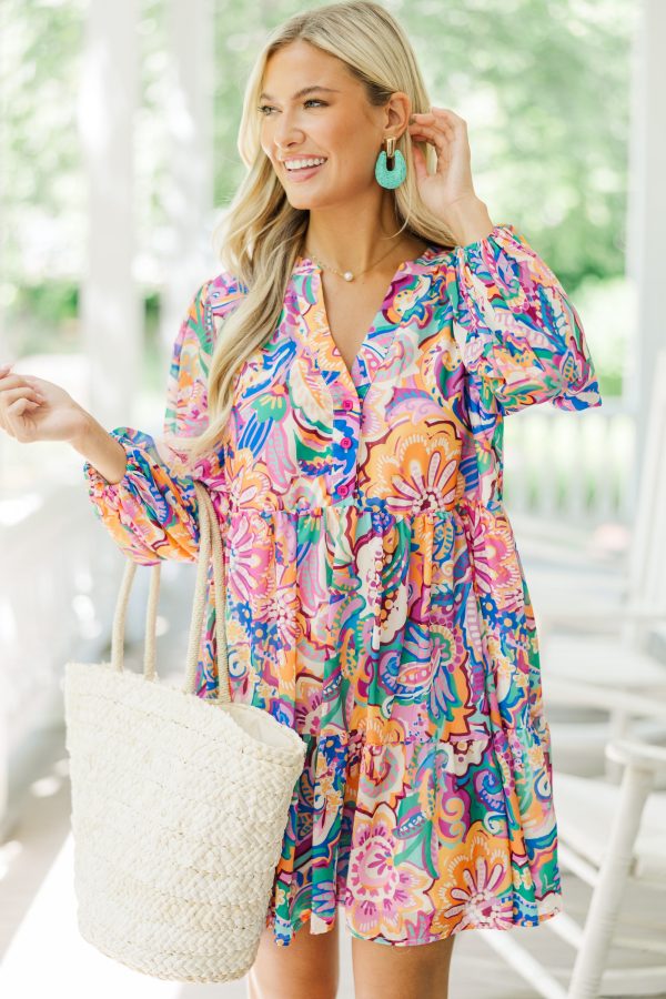 Easy To See Orchid & Blue Abstract Dress Fashion