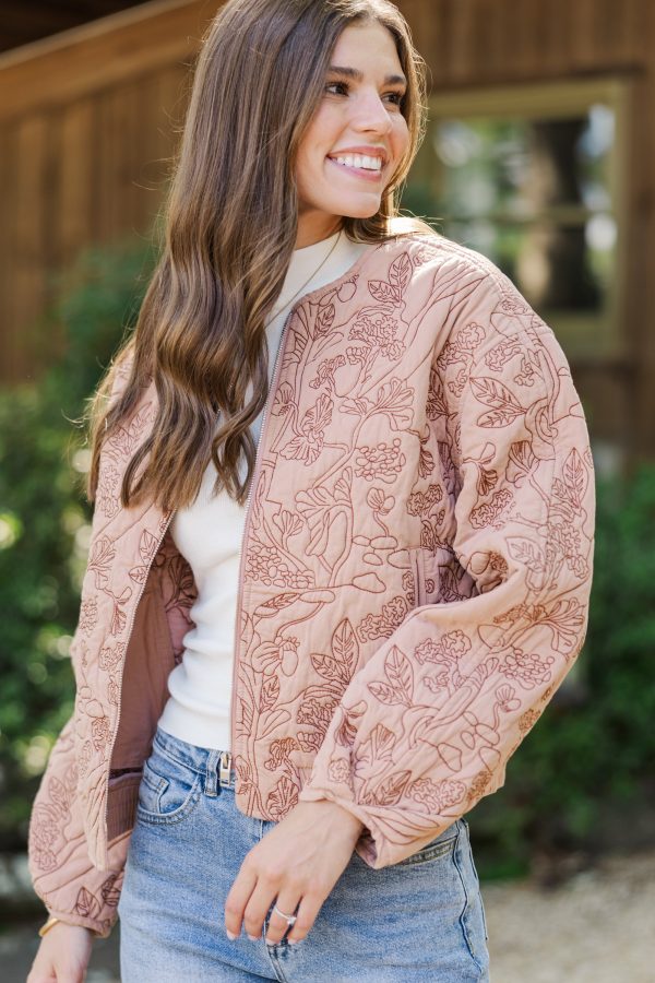 All Your Best Rose Pink Embroidered Bomber Jacket Online now