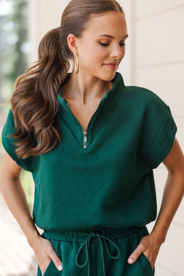 Feeling The Love Forest Green Textured Top Online now