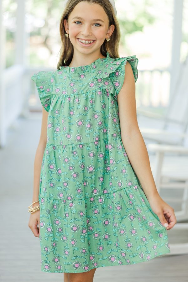Girls: Sweet Nature Sage Green Floral Babydoll Dress Online