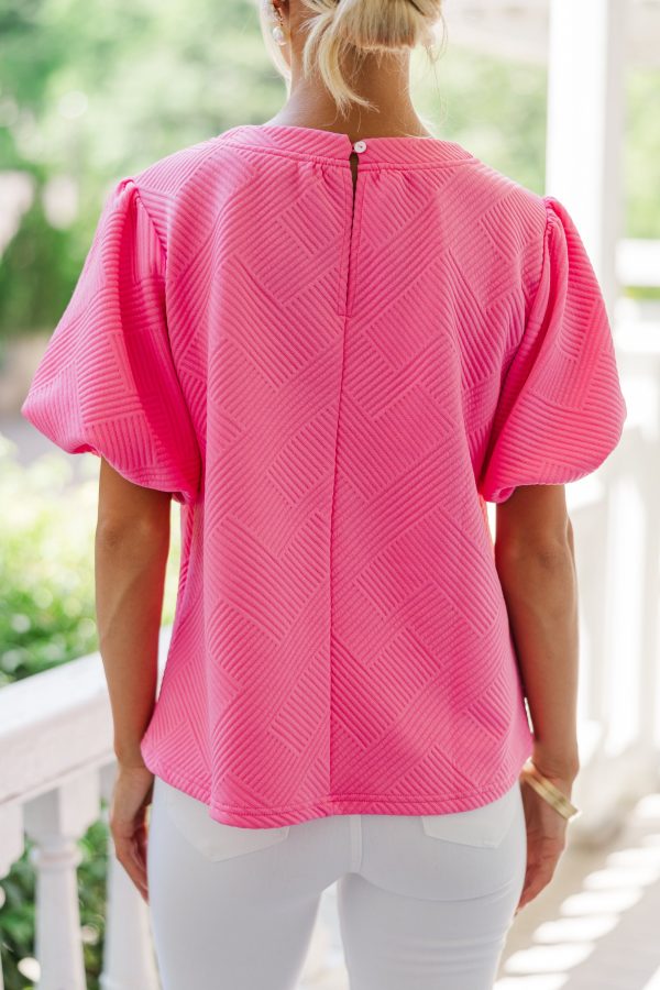 Just Imagine Pink Textured Bubble Sleeve Blouse Online - Image 4