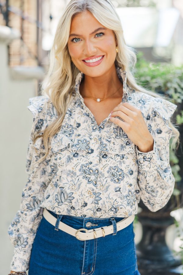 On Your Time Cream Floral Button Down Top For Discount