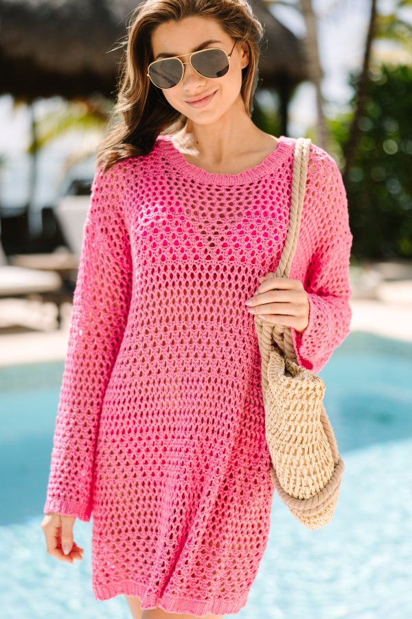All In A Day Fuchaia Crochet Cover-up Online Sale