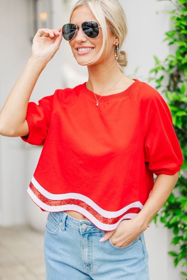 You re A Firework Red Sequin Trimmed Top Cheap