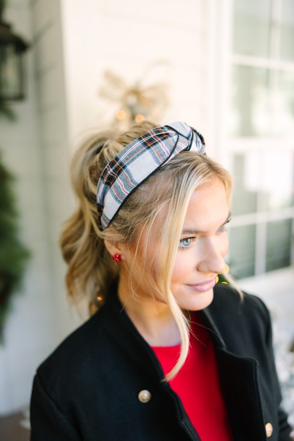 Rockin  Around White Plaid Headband Online Sale - Image 2