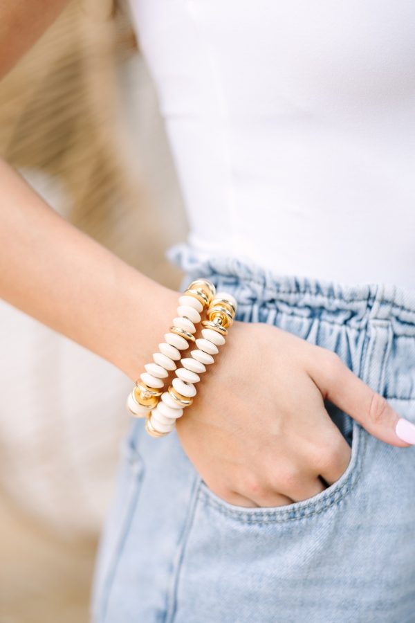 Watch For It Ivory White Beaded Bracelet Set For Cheap - Image 2